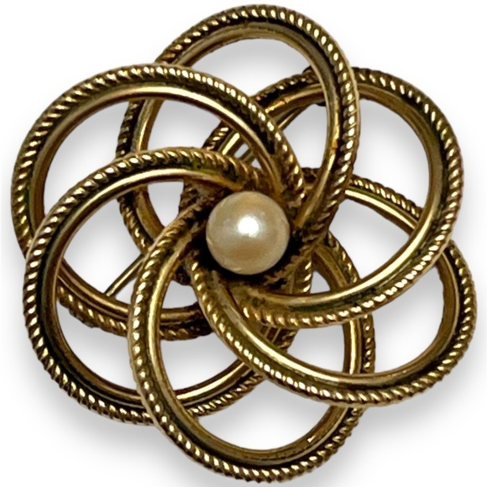 Vintage Winard 12k 1/20 Gold FilIed Brooch Signed Pearl Accent Spiral Pin 1.5”